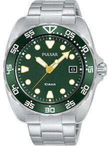 Мужские наручные часы с браслетом Мужские наручные часы с серебряным браслетом Pulsar PS9681X1 Sport mens 45mm 10ATM