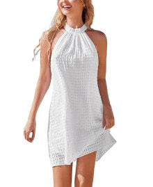 CUPSHE women's Eyelet Halterneck Mini Beach Dress