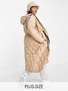 Женские пальто simply Be adjustable quilted longline coat in camel