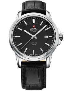 Мужские наручные часы с черным кожаным ремешком Swiss Military SM34039.06 Mens Sapphire 40mm 10 ATM
