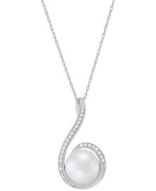 Купить ювелирные кулоны и подвески Honora: Cultured Freshwater Pearl (9mm) & Diamond (1/10 ct. t.w.) Swirl 18" Pendant Necklace in 14k White Gold