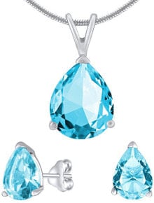 Ювелирные серьги Silver jewelry set with turquoise crystal glass JJJS222 (earrings, pendant)