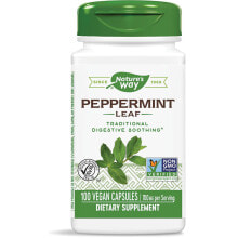 Витамины и БАДы для пищеварительной системы nature's Way Peppermint Leaf Dietary Supplement Листья перечной мяты для здорового пищеварения 350 мл 100 вегетарианских капсул 350 мг 100 веганских капсул