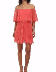 BCBGMAXAZRIA Womens Lace Pleated Cocktail Ruffled Mini Dress Solid Coral Size 2