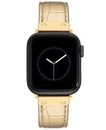 Anne Klein women's Gold-Tone Genuine Leather Strap Compatible with Apple Watch 42, 44, 45, Ultra 49mm