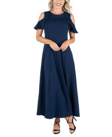 Купить женские платья 24seven Comfort Apparel: Ruffle Cold Shoulder A Line Maxi Dress