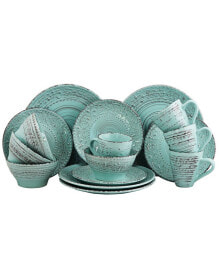 Elama malibu Waves 16 Piece Dinnerware Set in Turquoise