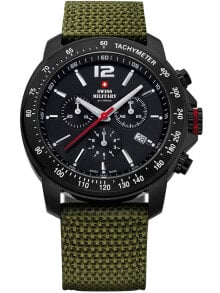Мужские наручные часы с зеленым текстильным ремешком Swiss Military SM34033.07 Chronograph 42mm 10 ATM