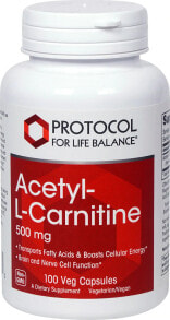 Аминокислоты Protocol For Life Balance Acetyl-L-Carnitine Ацетил-L-карнитин 500 мг 100 растительных капсулы