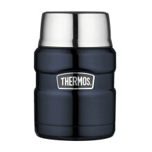 Термосы и термокружки стильный пищевой термос Thermos со складной ложкой и чашкой - темно-синий 470 мл