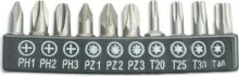 Биты для электроинструмента dedra zestaw bitów 10 sztuk, 25mm: PH1/2/3, PZ1/2/3, T20/25/30/40 (18A07S10)