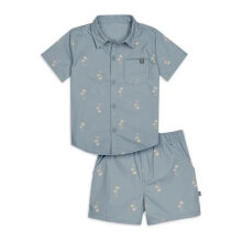Купить детские комплекты одежды для малышей Gerber: 2Pcs Modern Moments by Gerber Woven Shirt and Short Set Toddler Boy 3T Blue