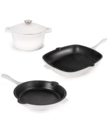 BergHOFF neo Cast Iron Grill Pan, Fry Pan and 3 Quart Dutch Oven, Set of 3