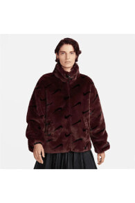 Women's Nike Sportswear Plush Burgundy Printed Faux Fur Jacket