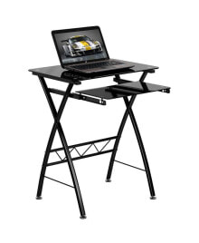 EMMA+OLIVER tempered Glass Computer Desk With Pull-Out Keyboard Tray