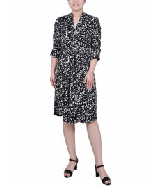 NY Collection petite Elbow Sleeve Y Neck Shirtdress