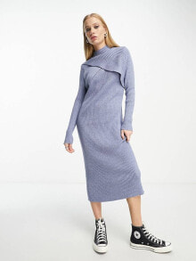 Женские повседневные платья object knitted midi dress in blue