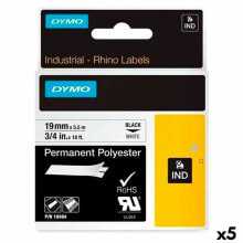 Laminated Tape for Labelling Machines Rhino Dymo ID1-19 19 x 5,5 mm Black Polyester White Self-adhesives (5 Units)