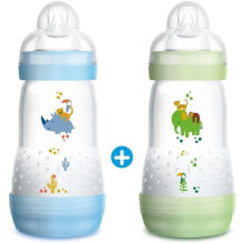 Бутылочки и ниблеры для малышей Набор из 2 детских бутылочек МАМ по 260 мл. Антиколиковый клапан.