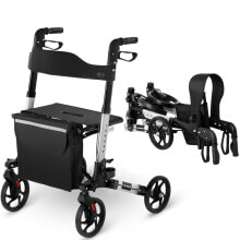 A four-wheeled, folding balcony for a senior with a seat and a bag up to 136 kg - silver