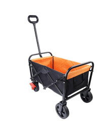 Simplie Fun mini Folding Wagon Garden Shopping Beach Cart (Black+Yellow+Brake)