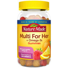 Рыбий жир и Омега 3, 6, 9 nature Made Multi for Her plus Omega-3s Adult Gummies Lemon, Orange & Strawberry Жевательные конфеты для взрослых с омега-3 лимоном, апельсином и клубникой 80 жевательных таблеток