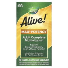 Alive! Max3 Potency Adult Complete Multivitamin, With Iron, 180 Tablets