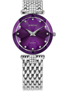 Женские наручные часы женские часы аналоговые круглые со стразами на фиолетовом циферблате Jowissa