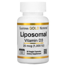 Витамин D california Gold Nutrition, липосомальный витамин D3, 25 мкг (1000 МЕ), 60 растительных капсул (Товар снят с продажи)