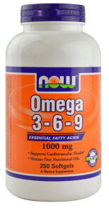 Рыбий жир и Омега 3, 6, 9 nOW Foods Omega 3-6-9 Blend of Five Nutritional Oils Смесь пяти питательных масел для здоровой кожи и иммунной поддержки 1000 мг 250 гелевых капсул