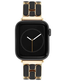 Anne Klein women's Gold-Tone and Black Enamel 3-Row Bracelet Compatible with 42/44/45/Ultra/Ultra 2 Apple Watch
