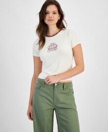 Juniors' Lace-Trim Graphic Tee купить онлайн