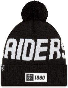 Мужская шапка черная трикотажная New Era Oakland Raiders NFL 2019 Sideline Road 1960 Beanie Knit