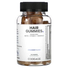 CodeAge, Vitamins, жевательные таблетки для здоровья волос, без сахара, биотин, витамин C и минералы, вкус клубники и кокоса, 60 шт.