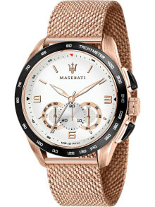 Аналоговые мужские наручные часы с золотым браслетом Maserati R8873612011 Traguardo chrono 45mm 10ATM