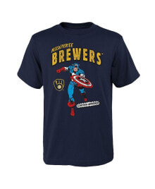 Outerstuff big Boys and Girls Navy Milwaukee Brewers Team Captain America Marvel T-shirt