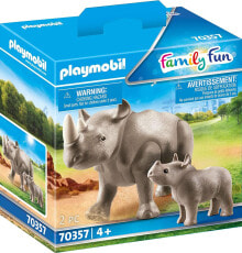 Детские игровые наборы и фигурки из дерева набор с элементами конструктора Playmobil Family Fun 70357 Носорог с теленком