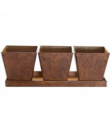 Gardener's Select farmhouse Collection Square Pot & Tray Set, Rusty