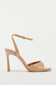 Faux patent finish high-heel sandals with strap