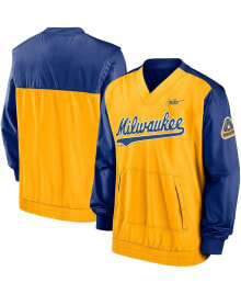Nike men's Royal, Gold Milwaukee Brewers Cooperstown Collection V-Neck Pullover