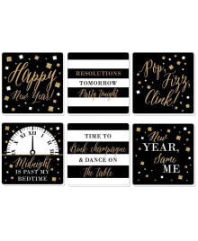 Big Dot of Happiness new Year's Eve - Gold - Funny Party Decor - Drink Coasters - Set of 6