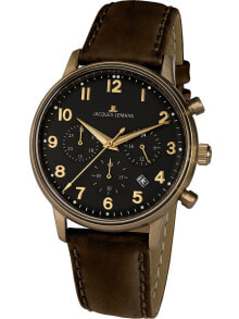 Мужские наручные часы с ремешком мужские наручные часы с коричневым кожаным ремешком  Jacques Lemans N-209ZK retro classic chrono 39mm 5ATM