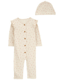 Baby 2-Piece Button-Down Jumpsuit & Cap Set