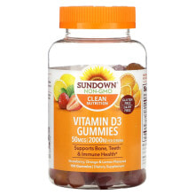Sundown Naturals, жевательные конфеты с витамином D3, со вкусом клубники, апельсина и лимона, 25 мкг (1000 МЕ), 90 жевательных конфет