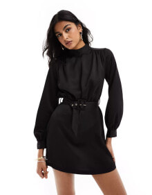 Closet London high neck belted mini dress in black купить в интернет-магазине