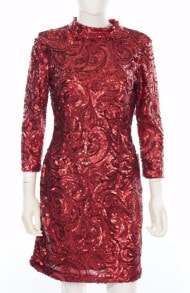 A Drea Red Mid Sleeve Sequin Party Mini 3/4 Sleeves Above The Knee Dress size M