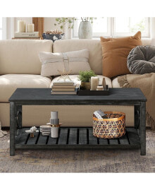 Simplie Fun spacious Antique Coffee Table with Open Shelving for Storage and Display