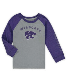 Купить детские футболки и майки для мальчиков Colosseum: Toddler Boys and Girls Heathered Gray Kansas State Wildcats Long Sleeve Raglan T-Shirt