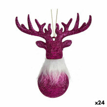 Christmas bauble Reindeer Fuchsia Plastic Glitter 13,5 x 15,5 x 7 cm (24 Units)