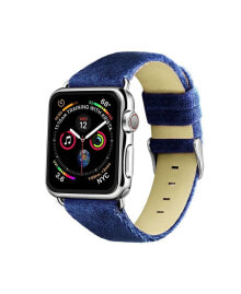 Posh Tech men's and Women's Apple Navy Wool Velvet, Leather, Stainless Steel Replacement Band 40mm